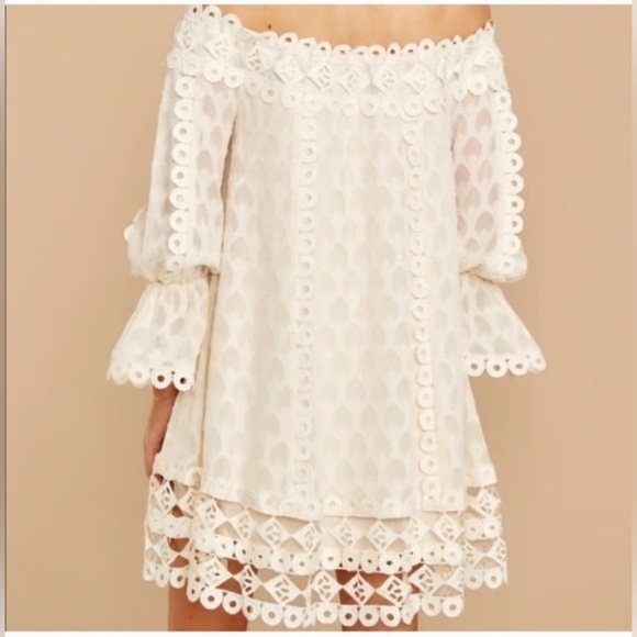 Champagne & Strawberry Elegant Cream  Off-the-shoulder Lace Women's Dress Small - Picture 2 of 9